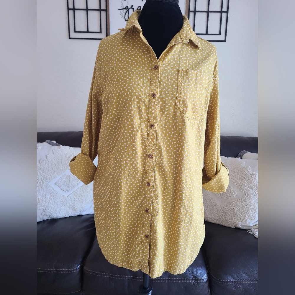 Duluth Trading Women's Yellow/White Polka Dot Top Women's Size L